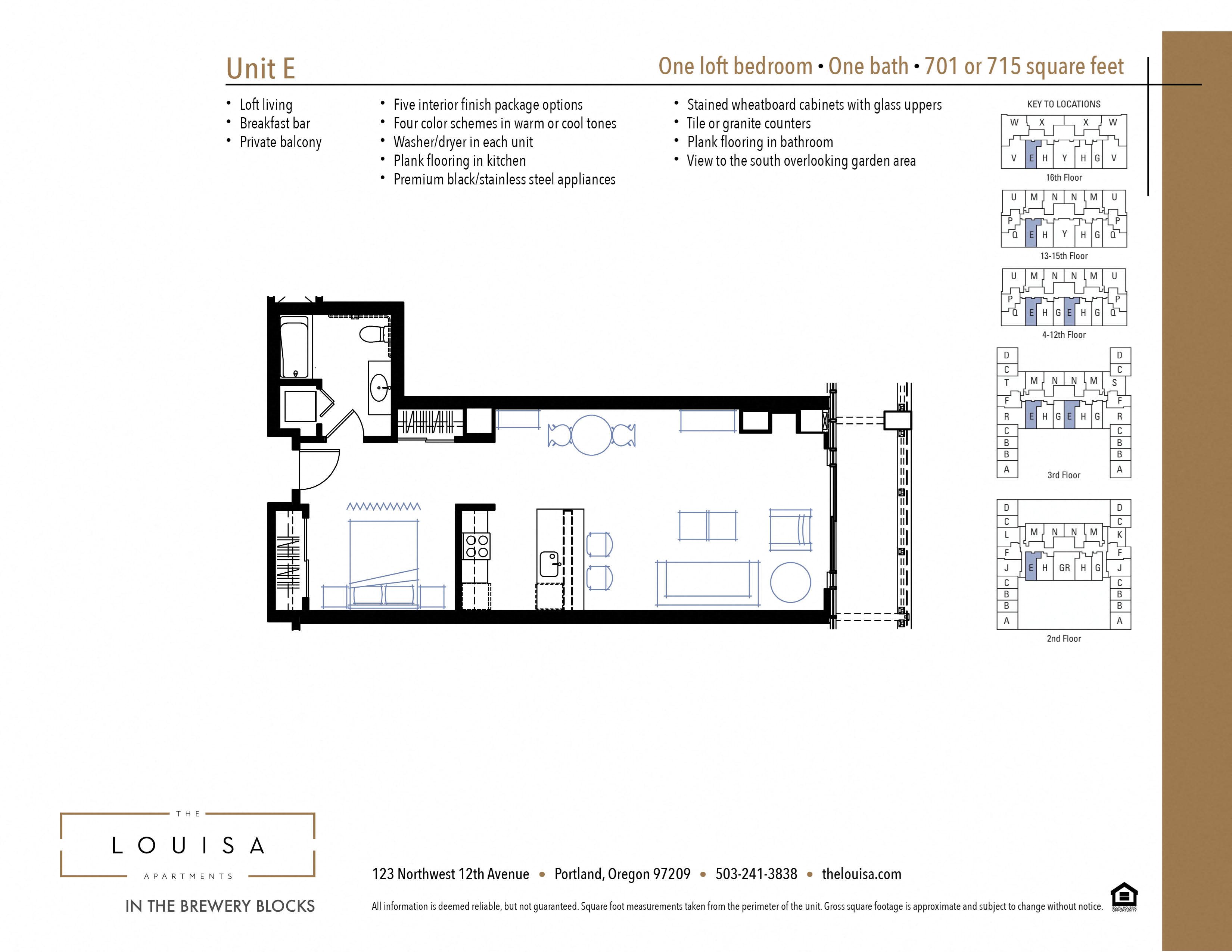 Studio E Floor Plan Studio E Floor Plan at The Louisa Apartments in Portland, Oregon